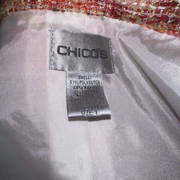 Chico's Orange Embellished Collar AND Cuffs Tweed Jacket Women's Size 1 EUC - Picture 11 of 11